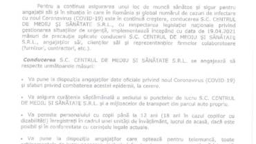 (Română) Politica Firmei SC Centrul de Mediu si Sanatate SRL privind gestionarea riscurilor privind noul Coronavirus (COVID-19)